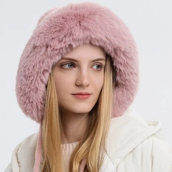 Faux fur trimmed & pom pom knit Hat winter Pink, black, cream, tan or gray - Picture 3 of 15